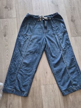 Casual Drawstring Chambray Pants - Blue